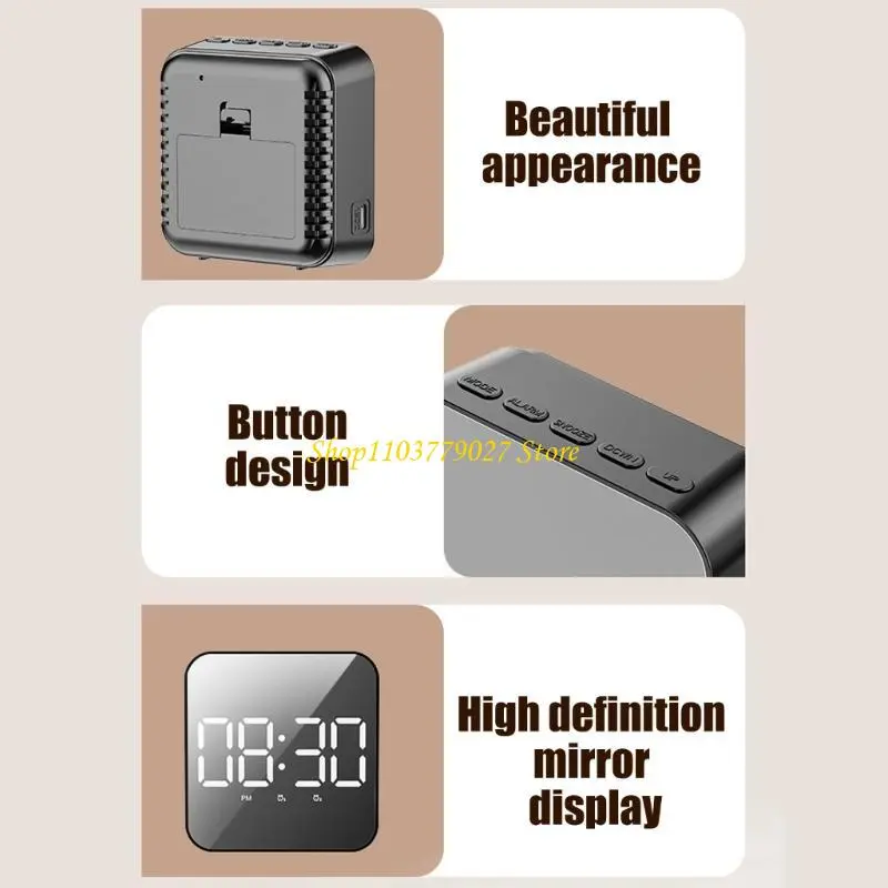C4DF Fashionable LED Digital Mirror Clock with Voice Control Alarm Time and Temperature Display for Students Table Clock