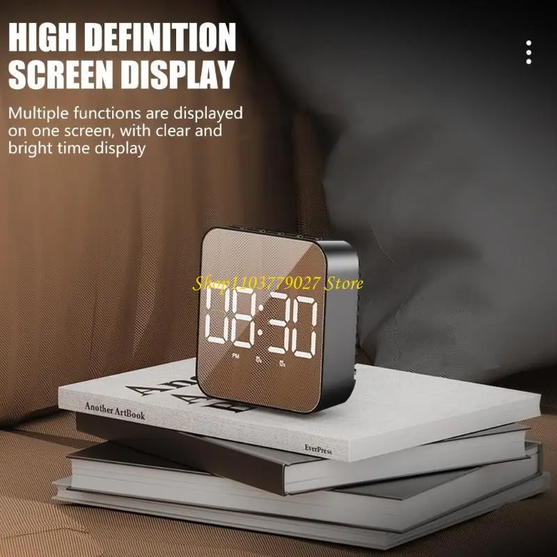 C4DF Fashionable LED Digital Mirror Clock with Voice Control Alarm Time and Temperature Display for Students Table Clock