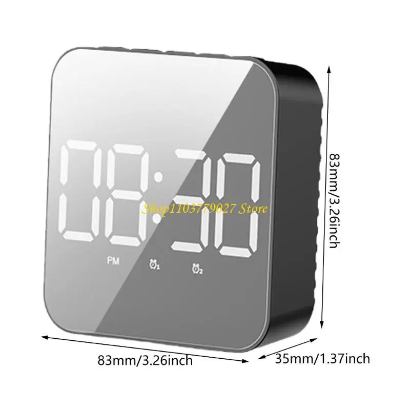 C4DF Fashionable LED Digital Mirror Clock with Voice Control Alarm Time and Temperature Display for Students Table Clock