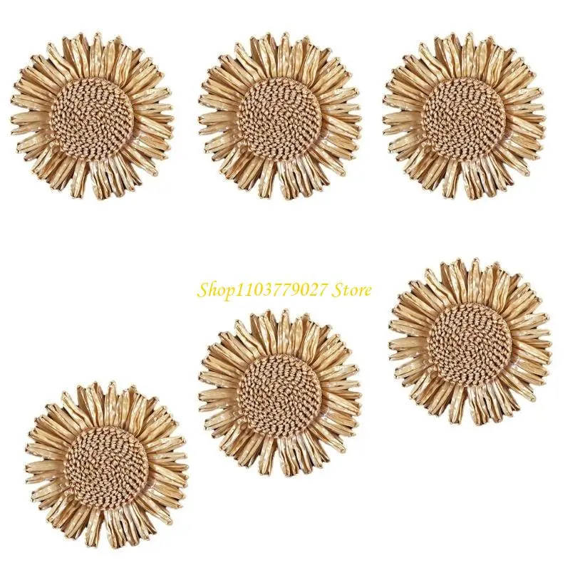 C4DF 6Pieces Handmade Sunflowers Napkin Rings Natural Dining Decorating Accent