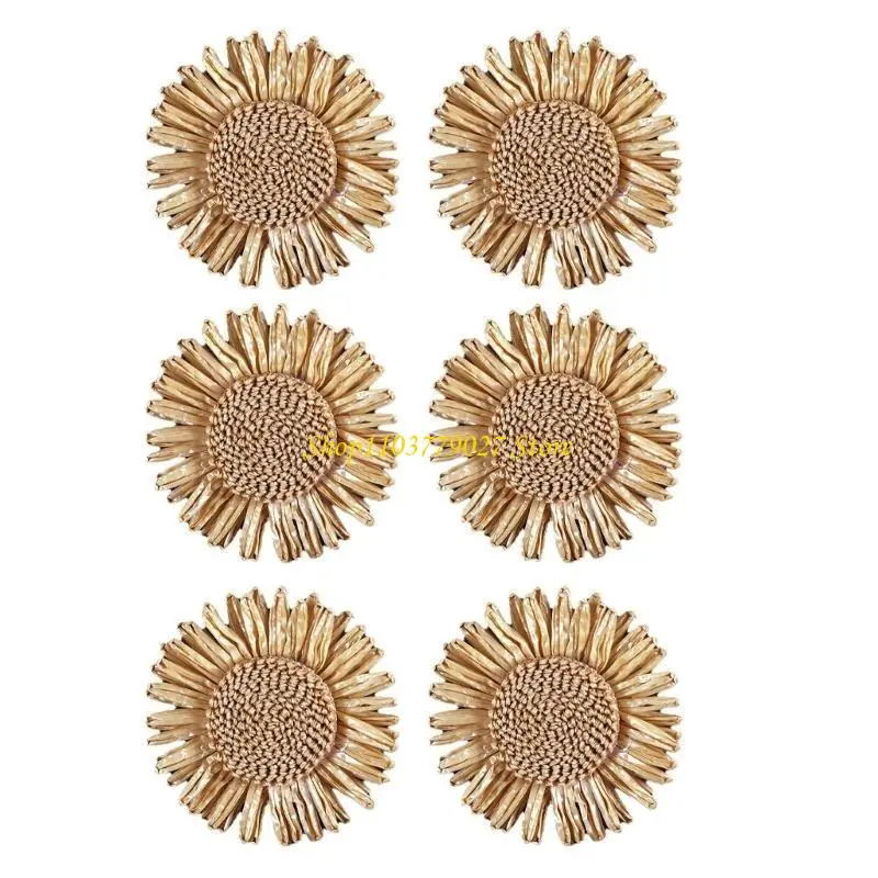 C4DF 6Pieces Handmade Sunflowers Napkin Rings Natural Dining Decorating Accent