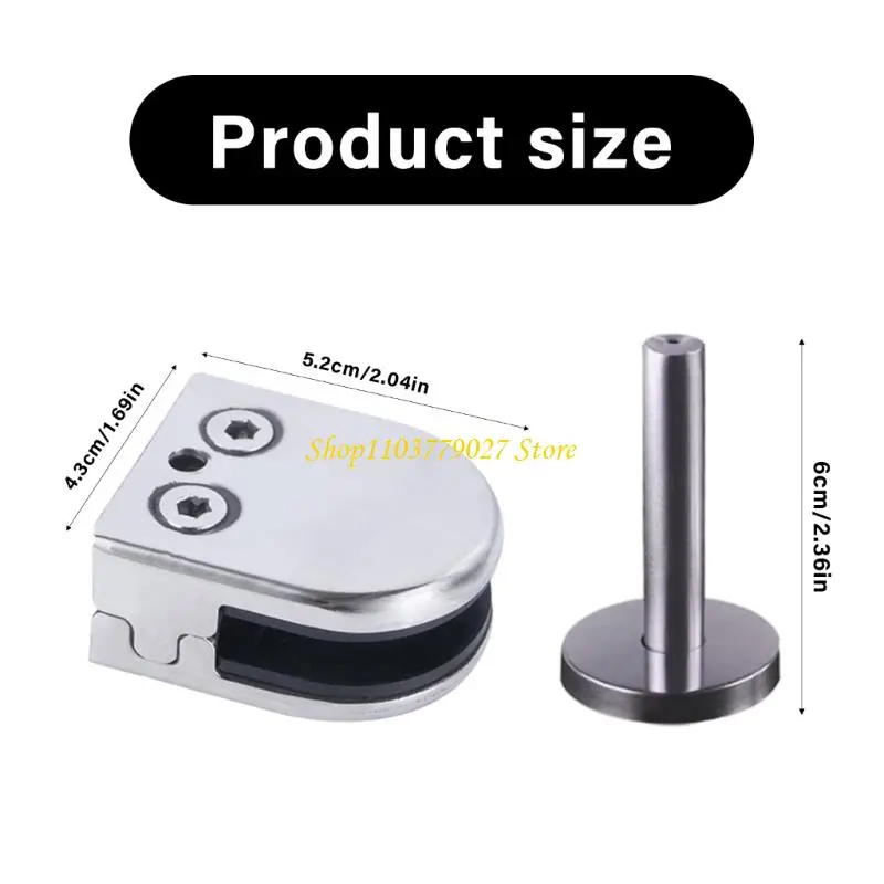 C4DF Brushed Pool Fence Mounting System 2Pcs Stainless Steel Glass Clamps With 8 12mm Frameless Panel Railing Support Posts