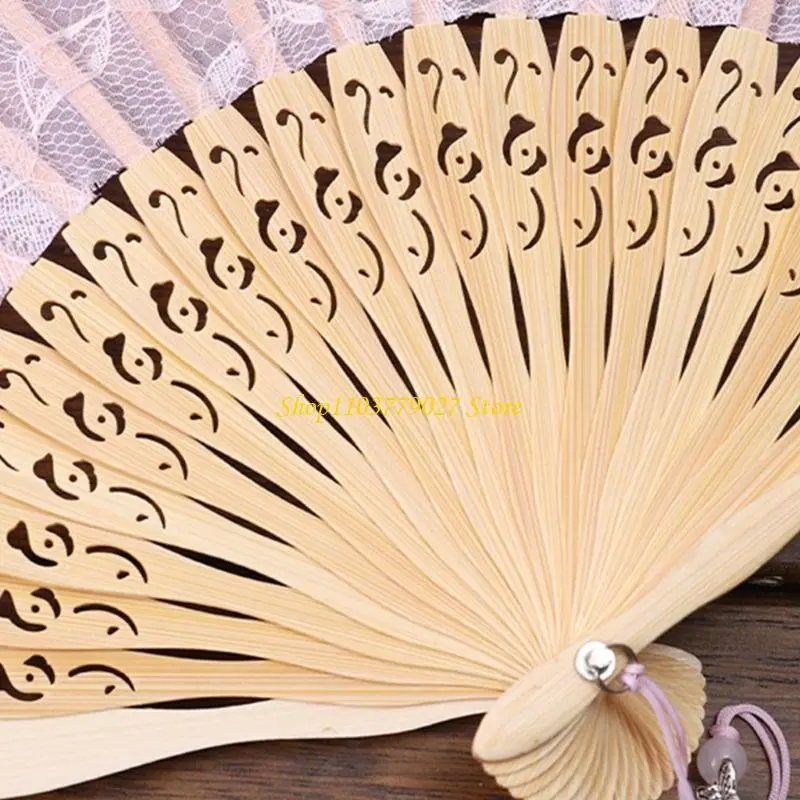 C4DF Handmade Bamboos Ribs Embriodery Hand Laces Fan Bride Wedding Battenburg Laces Fan