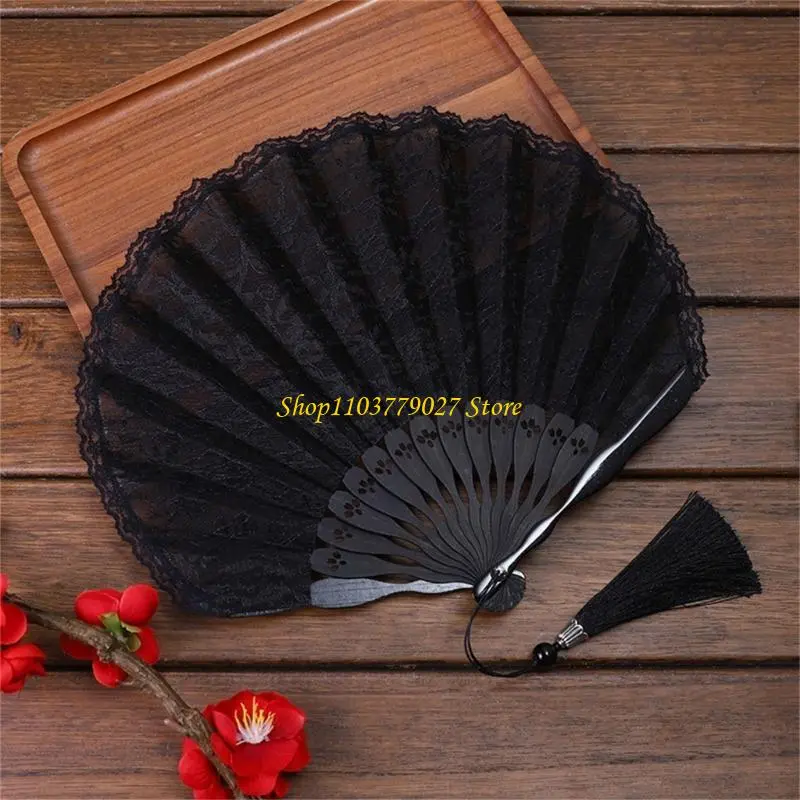 C4DF Handmade Bamboos Ribs Embriodery Hand Laces Fan Bride Wedding Battenburg Laces Fan