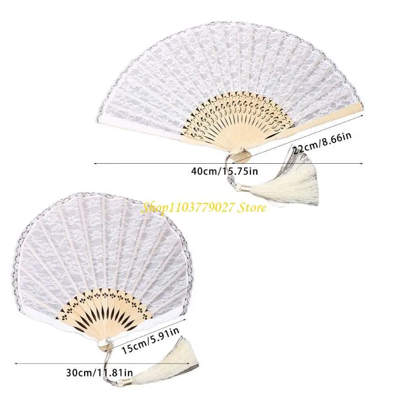 C4DF Handmade Bamboos Ribs Embriodery Hand Laces Fan Bride Wedding Battenburg Laces Fan