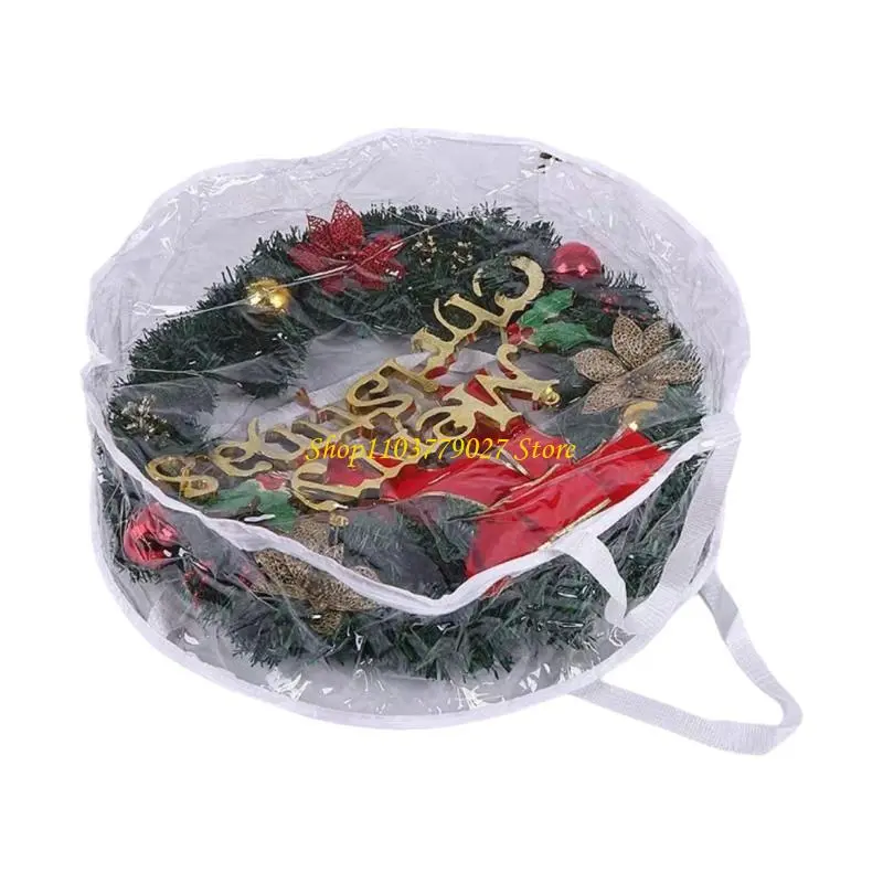 C4DF Christmas Wreath Storage Bag Dust Proof Garlands Cover with Handle Round Tear Resistant Holder for Holiday Decoration