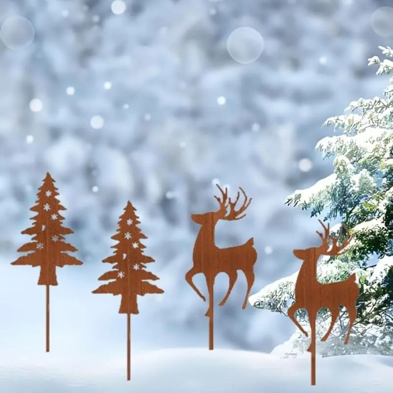 C4DF Metal Christmas Yard Signs Decors Christmas Yard Stakes Outdoor Metal Yard Sign with Stakes for Christmas Holiday Outdoor