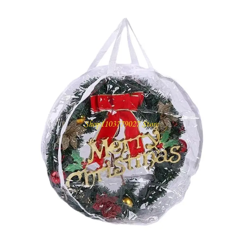 C4DF Christmas Wreath Storage Bag Dust Proof Garlands Cover with Handle Round Tear Resistant Holder for Holiday Decoration
