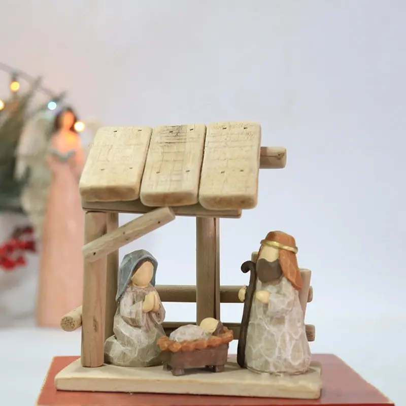 Christ Nativity Resin Statue House Scene Manger Holy Figure Statue Ornament Crafts for Home Bedroom Room Decor