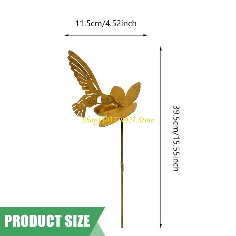 C4DF Antique Hummingbird Flower Yard Stake Outdoor Yard Decoration Rusty Garden Stake