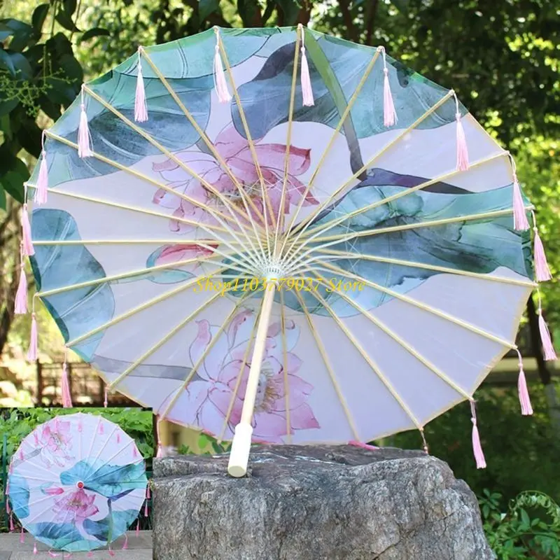 C4DF Handmade Umbrella Chinese Parasol Silk Umbrella Tassels Umbrella Dance Umbrella Props for Wedding Party Photography