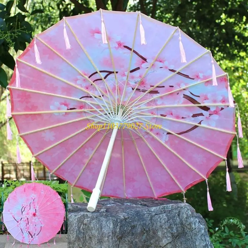 C4DF Handmade Umbrella Chinese Parasol Silk Umbrella Tassels Umbrella Dance Umbrella Props for Wedding Party Photography