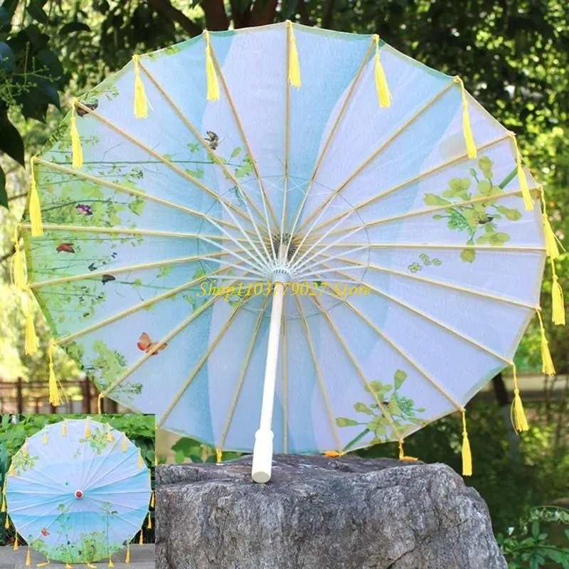 C4DF Handmade Umbrella Chinese Parasol Silk Umbrella Tassels Umbrella Dance Umbrella Props for Wedding Party Photography