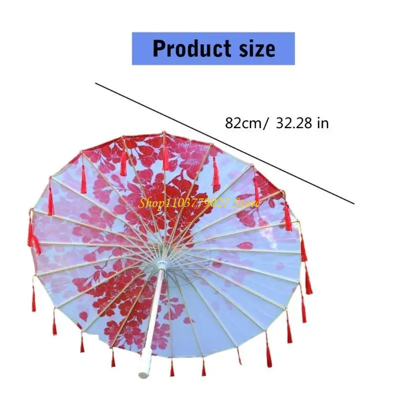 C4DF Handmade Umbrella Chinese Parasol Silk Umbrella Tassels Umbrella Dance Umbrella Props for Wedding Party Photography