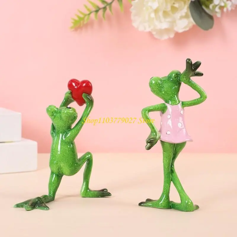 C4DF Frogs Figurines Garden Resins Frogs Statue 3D Animal Ornaments Couple Collection
