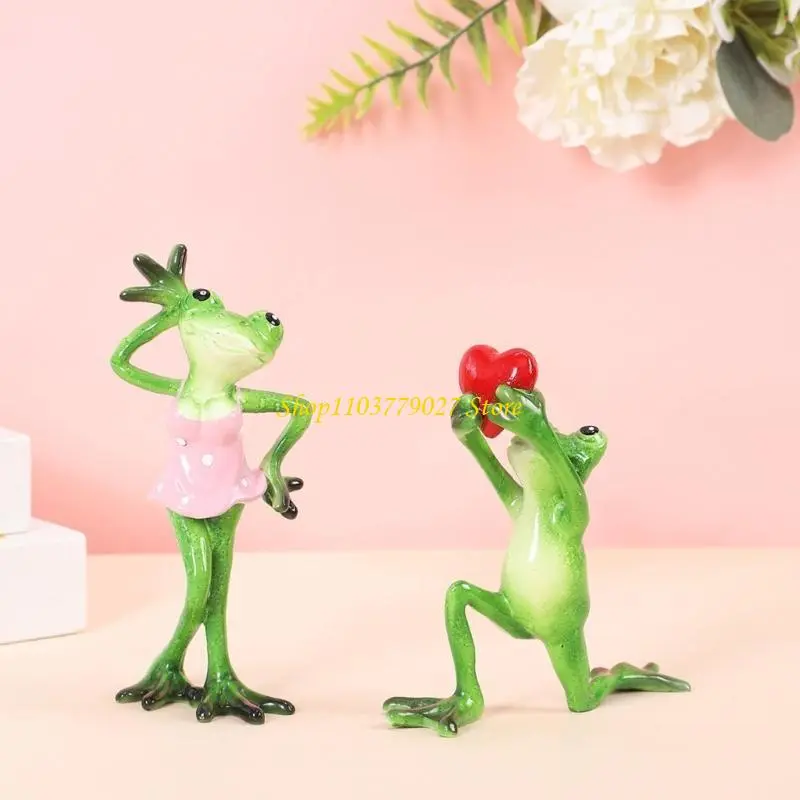 C4DF Frogs Figurines Garden Resins Frogs Statue 3D Animal Ornaments Couple Collection