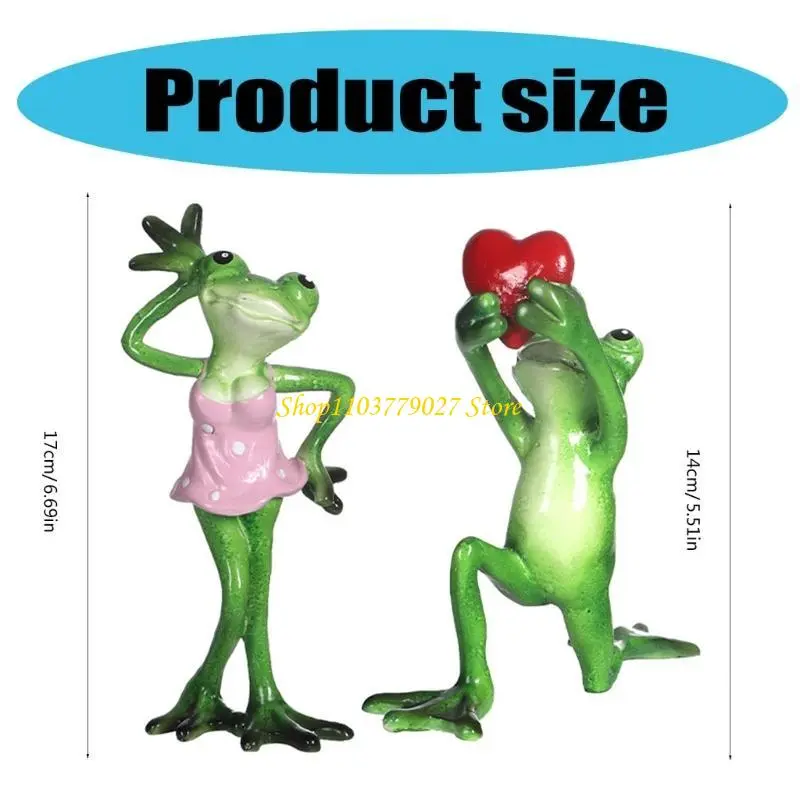 C4DF Frogs Figurines Garden Resins Frogs Statue 3D Animal Ornaments Couple Collection