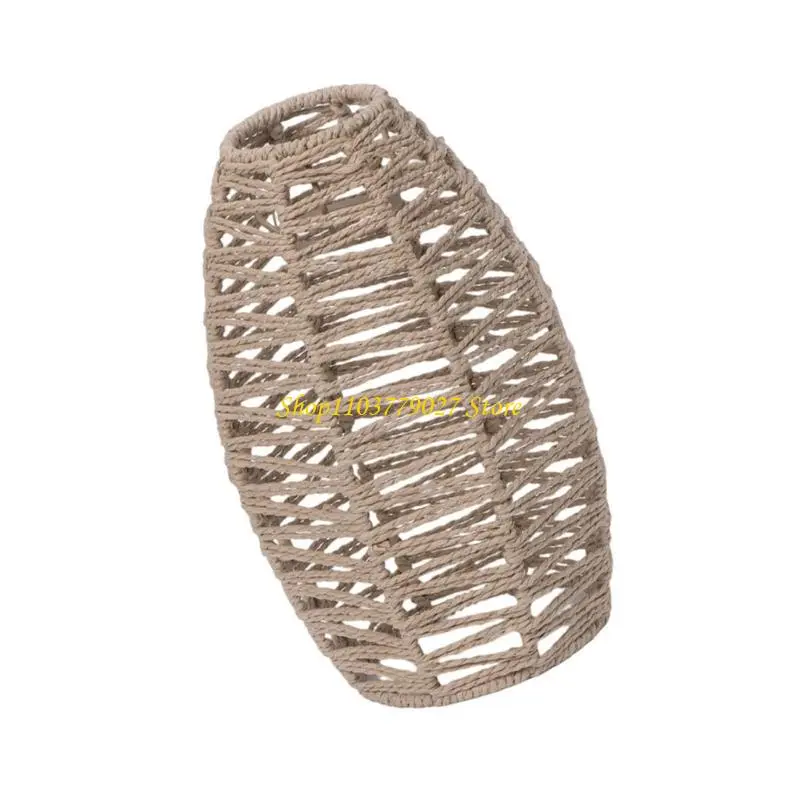 C4DF Hand Weaved Rope Chandelier Lampshade Hanging Light Shade Ceiling Pendant Lamp Shade Covers Imitation Rattan Lampshade
