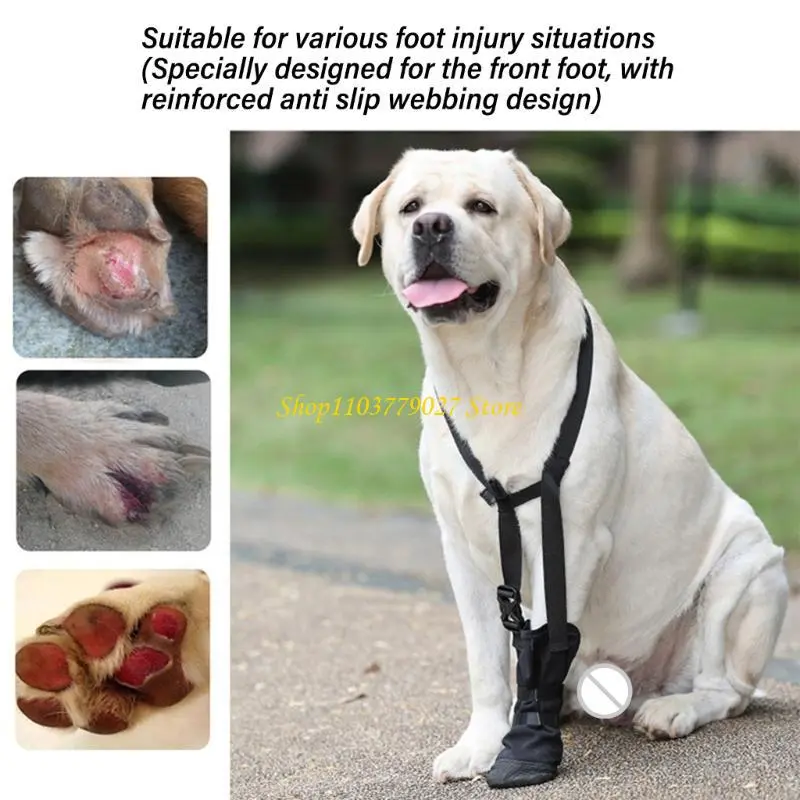 C4DF Dog Front Paws Protective Boot Paws Healing Shoes Adjustable Waterproof Dog Shoe Wound Care Footwear for Wood Recovery