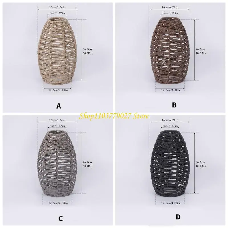 C4DF Hand Weaved Rope Chandelier Lampshade Hanging Light Shade Ceiling Pendant Lamp Shade Covers Imitation Rattan Lampshade