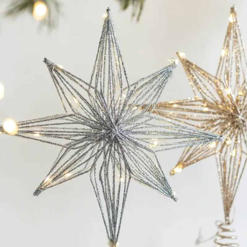 Y1UB Christmas Tree Toppers Star Tree Ornaments with Led Light New Year 2024 Festival