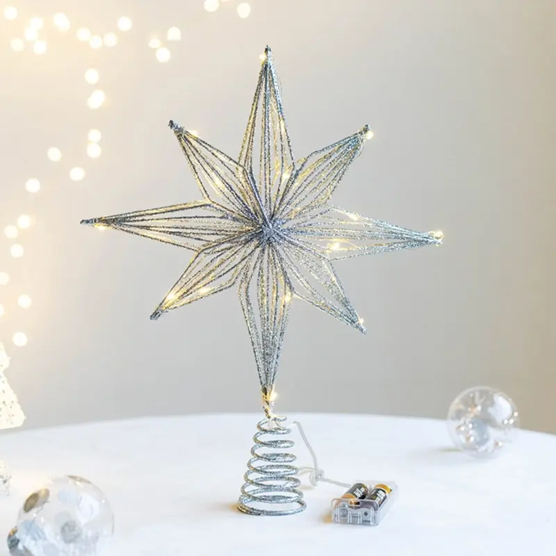 Y1UB Christmas Tree Toppers Star Tree Ornaments with Led Light New Year 2024 Festival