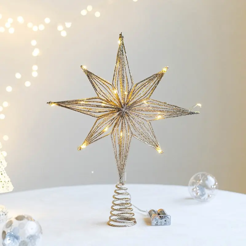 Y1UB Christmas Tree Toppers Star Tree Ornaments with Led Light New Year 2024 Festival