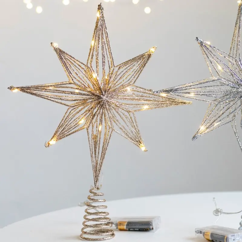 Y1UB Christmas Tree Toppers Star Tree Ornaments with Led Light New Year 2024 Festival