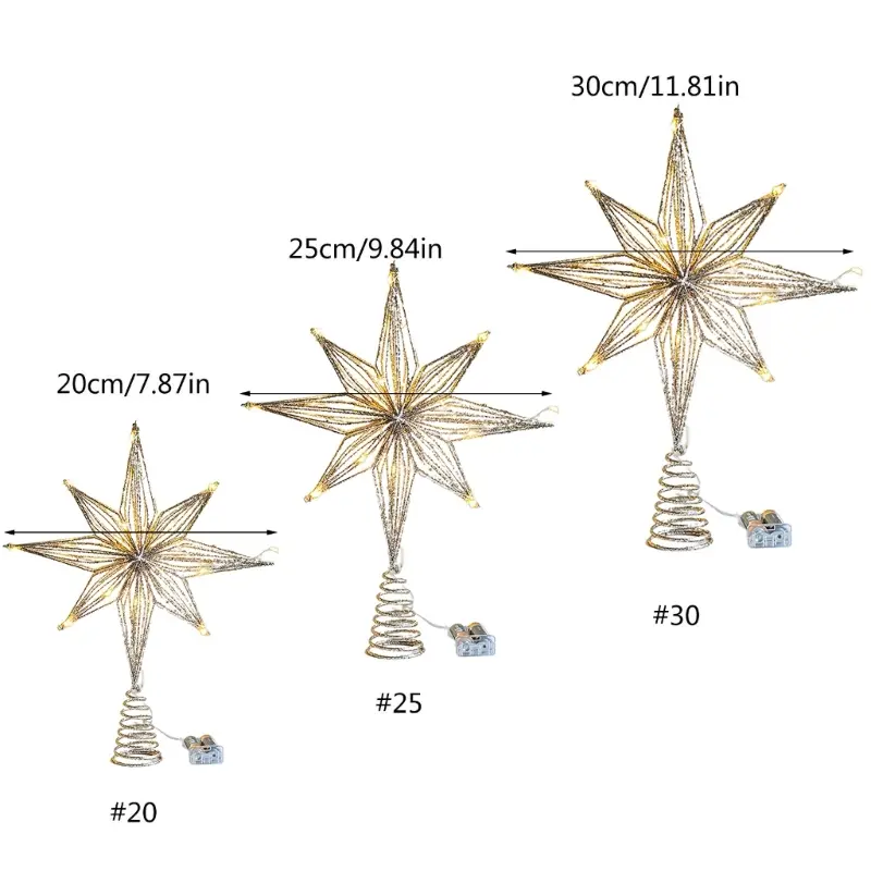 Y1UB Christmas Tree Toppers Star Tree Ornaments with Led Light New Year 2024 Festival