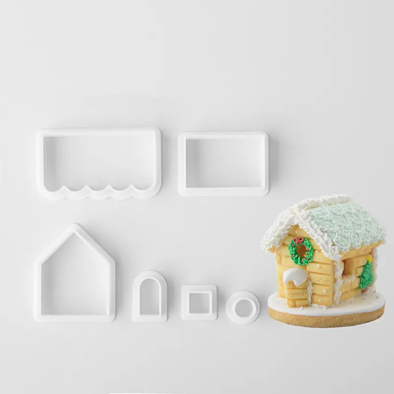 Y1UB Christmas Cookie Cutters Pastry Embossing Mold Stamper Gingerbread House Kitchen Baking Biscuit Fondant Decorating Tools