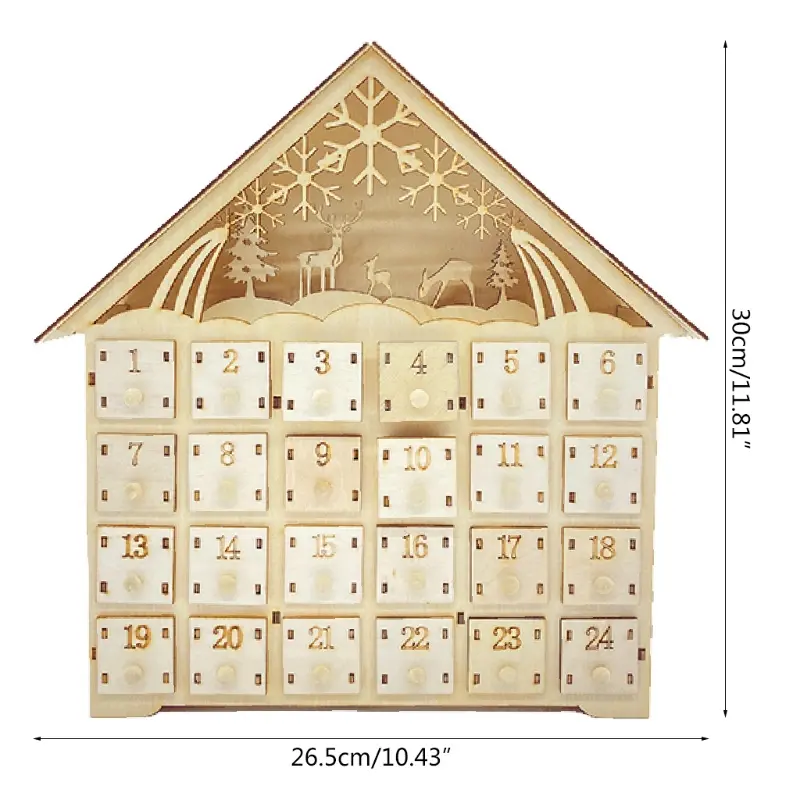 Christmas Advent Calendar Xmas Advent Calendars Christmas Theme Decoration Calendar Plywood Material with Drawers Lights