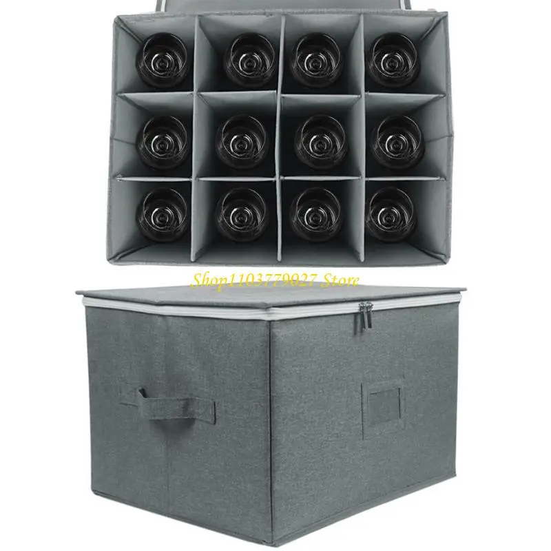 C4DF Protective Storage Case For 12 Wine Glasses Foldable Stackable Hard Shell Box