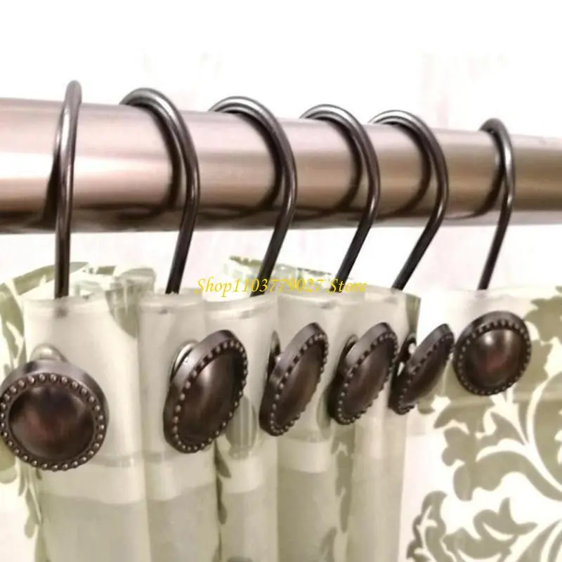 C4DF 12Pcs Shower Curtain Rings Set, Stainless Curtain Hangers Smooth Glides Functionality for Bathroom