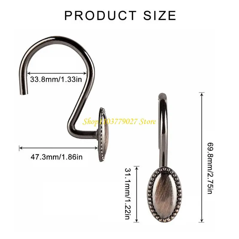 C4DF 12Pcs Shower Curtain Rings Set, Stainless Curtain Hangers Smooth Glides Functionality for Bathroom