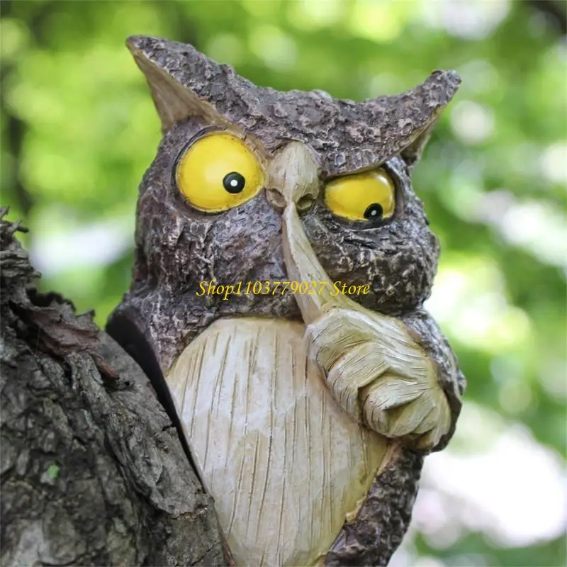 C4DF Resin Shush Owl Decoration For Trees And Walls Garden Shh Owl Ornament
