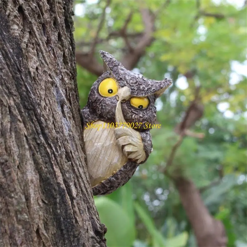 C4DF Resin Shush Owl Decoration For Trees And Walls Garden Shh Owl Ornament