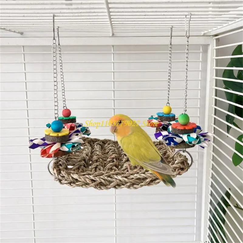 C4DF Bird Activity Hammock Perch Bed Chewing Toy Hanging Swing for Parrots Enrichment