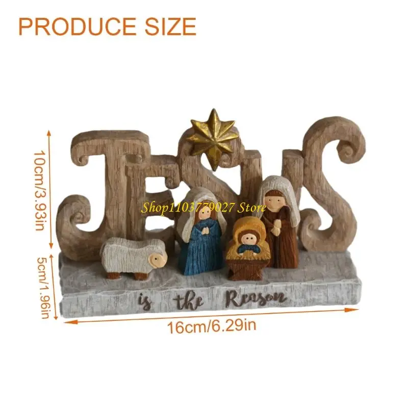 C4DF Detailed Religious Nativity Scene Statue Christmas Vintage Resins Figurine Gift