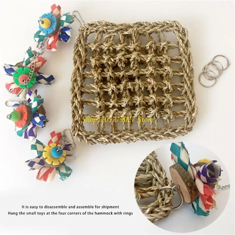 C4DF Bird Activity Hammock Perch Bed Chewing Toy Hanging Swing for Parrots Enrichment