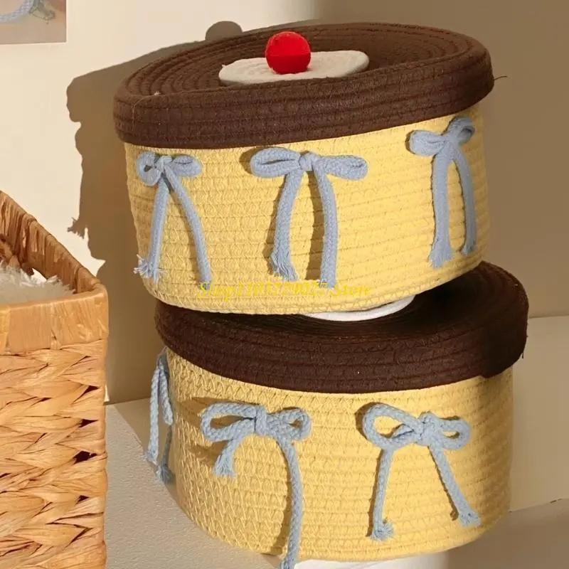 C4DF Fashionable Sturdy Handwoven Cotton Thread Storage Basket for Kids' Room and Household Clutters Management Daily Use