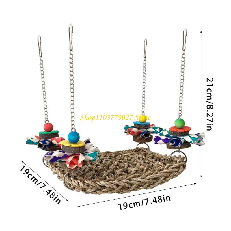 C4DF Bird Activity Hammock Perch Bed Chewing Toy Hanging Swing for Parrots Enrichment