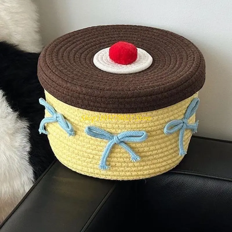 C4DF Fashionable Sturdy Handwoven Cotton Thread Storage Basket for Kids' Room and Household Clutters Management Daily Use