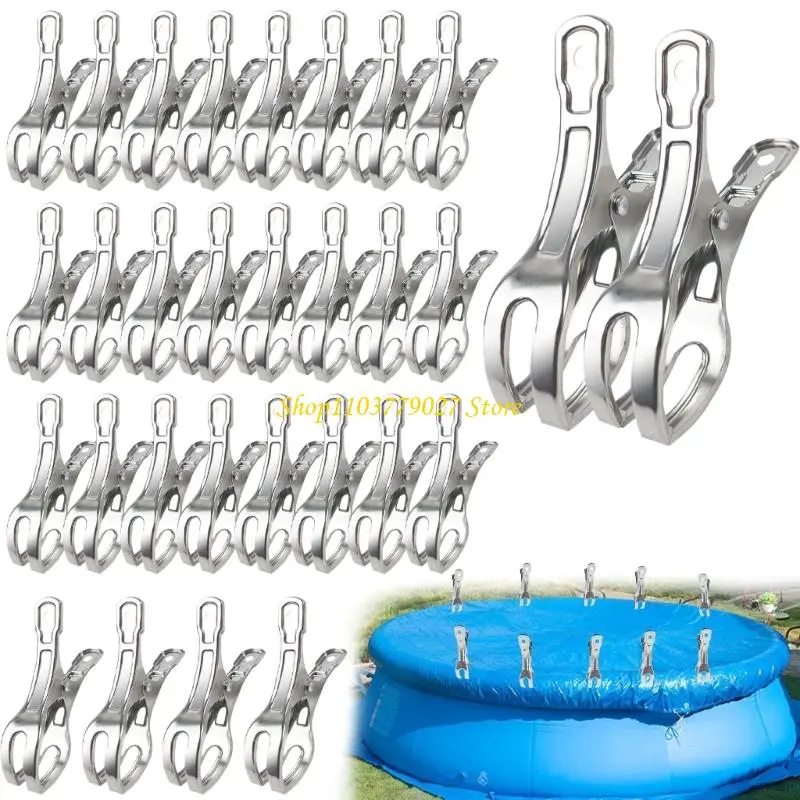 C4DF 30Pieces Sturdy Stainlesses Steel Pool Cover Clamps for Windproof Protective