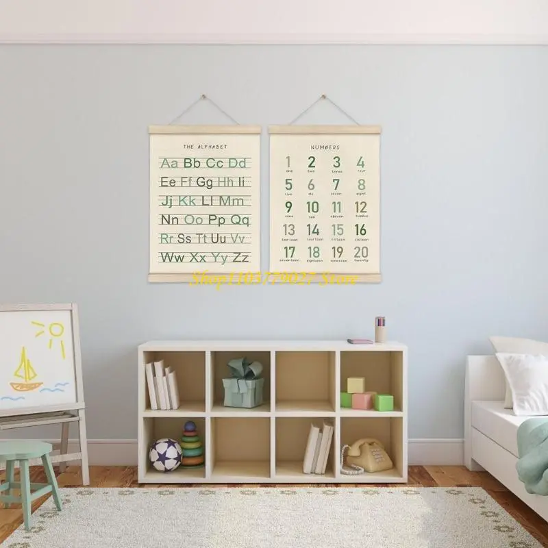 C4DF 2Pieces Toddler Learning Alphabets and Number Posters with Hanger Frame for Classroom and Playroom Nursery Decors