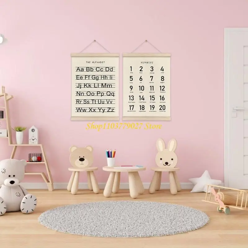 C4DF 2Pieces Toddler Learning Alphabets and Number Posters with Hanger Frame for Classroom and Playroom Nursery Decors