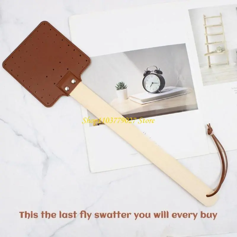 C4DF Practical Handmade Fly Swatters Reliable Leather Fly Swatters With Stable Beech Handle for Dormitory Home