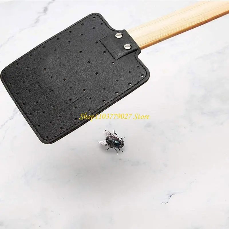 C4DF Practical Handmade Fly Swatters Reliable Leather Fly Swatters With Stable Beech Handle for Dormitory Home