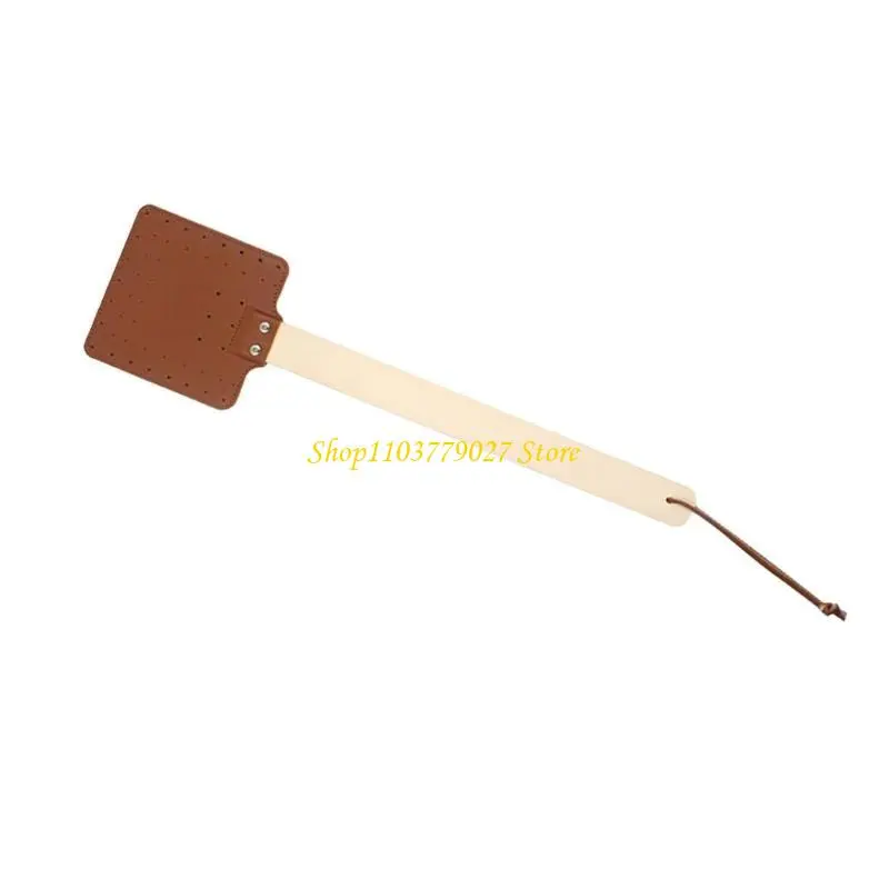 C4DF Practical Handmade Fly Swatters Reliable Leather Fly Swatters With Stable Beech Handle for Dormitory Home
