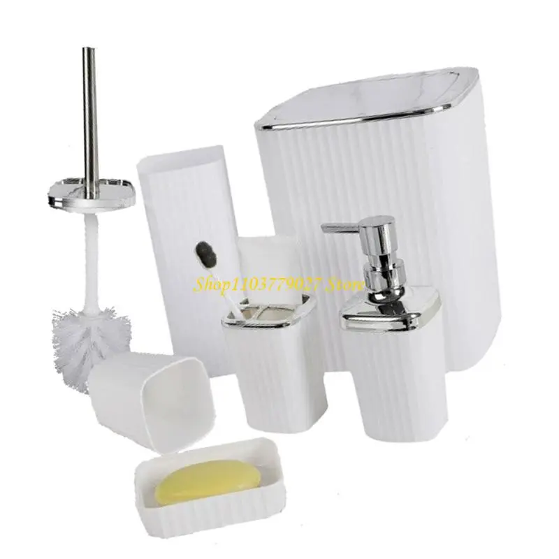 C4DF Complete 6Piece Bathroom Essential Set with Toothbrush Holder Liquid Soap Bottle