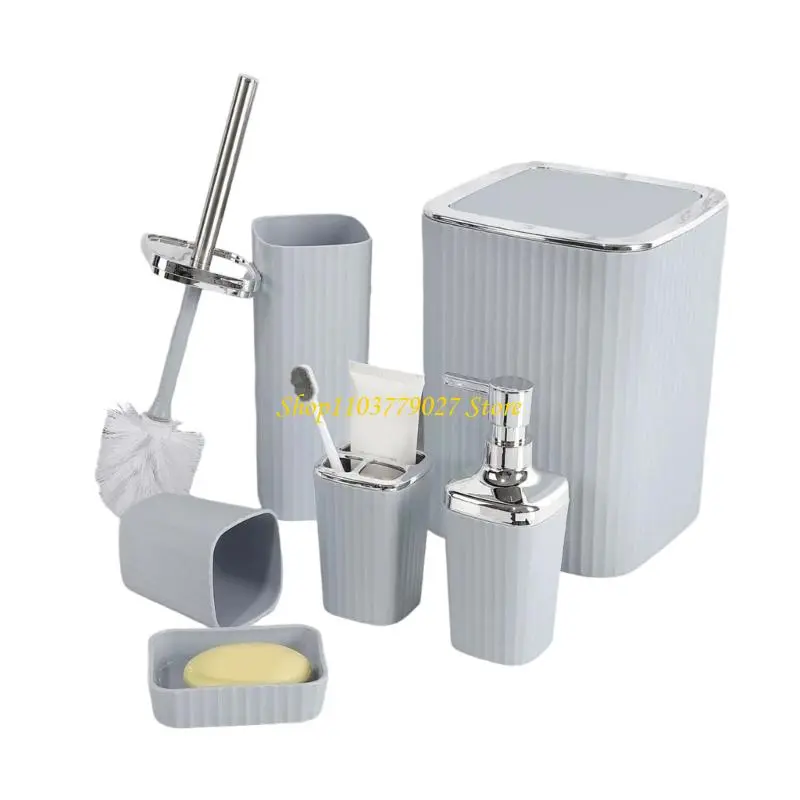 C4DF Complete 6Piece Bathroom Essential Set with Toothbrush Holder Liquid Soap Bottle
